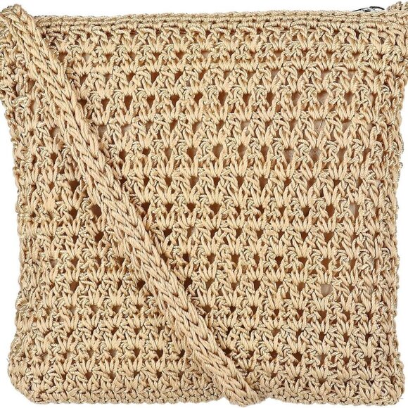 Women\'s Crochet Crossbody Bag Nylon Lined Zipper Card Slots Compact Style